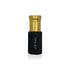 Luxury Jamr Al Oud black and gold perfume bottle with Arabic script on white background