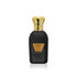 Jamr Al Oud luxury black perfume bottle with gold crown cap on white background