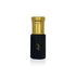 Luxury Jamr Al Oud black and gold perfume bottle with Arabic script on white background