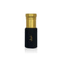 Luxury Jamr Al Oud black and gold perfume bottle with Arabic script on white background