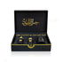 Luxury Jamr Al Oud Perfumes gift box with black and gold French and oriental bottles