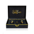 Jamr Al Oud luxury perfume gift box with gold accents and three elegant fragrance bottles