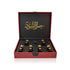 Luxury Jamr Al Oud perfume gift box with six ornate bottles and elegant Arabic script