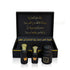 Luxury Jamr Al Oud Perfumes gift box with three elegant black and gold perfume bottles.